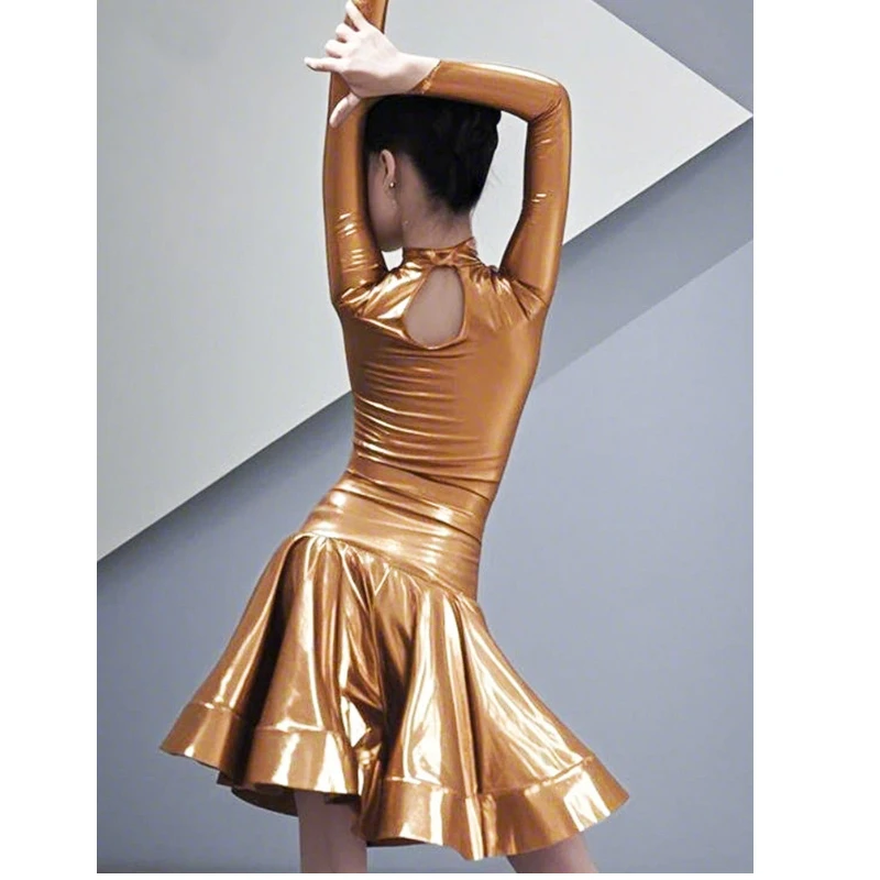 Latin Dance Costume Competition Regulations Long Sleeved Performance for Girls Professional Standard Fishbone Big Swing Skirt