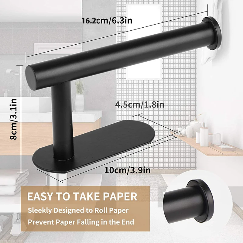 Soporte adhesivo para papel higiénico, portarrollos de acero inoxidable, negro y dorado