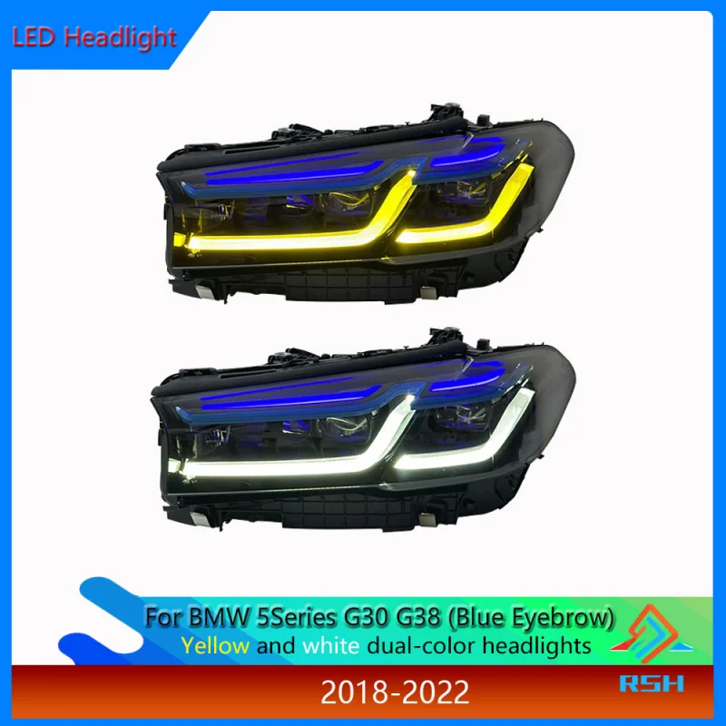 Car Head Light For BMW 5 Series G30 G38 M5 2018-2022 High-End Laser Dual-Color Headlight Black Eyebrow Blue Eyebrow Assembly