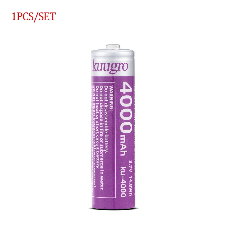 Kuugro 18650 4000 mAh Puntige Kop Batterij 3.7 V Hoogste Capaciteit 12A Ontladen Oplaadbare Batterijen Voor Zaklamp Batterijen