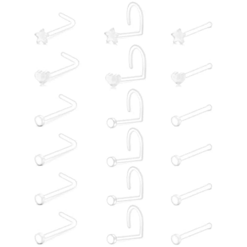 18Pcs 18G 20G Clear Nose Studs for Work Acrylic Plastic Nose Rings for surgery Nostril Piercing Retainers Star Heart Flat Top