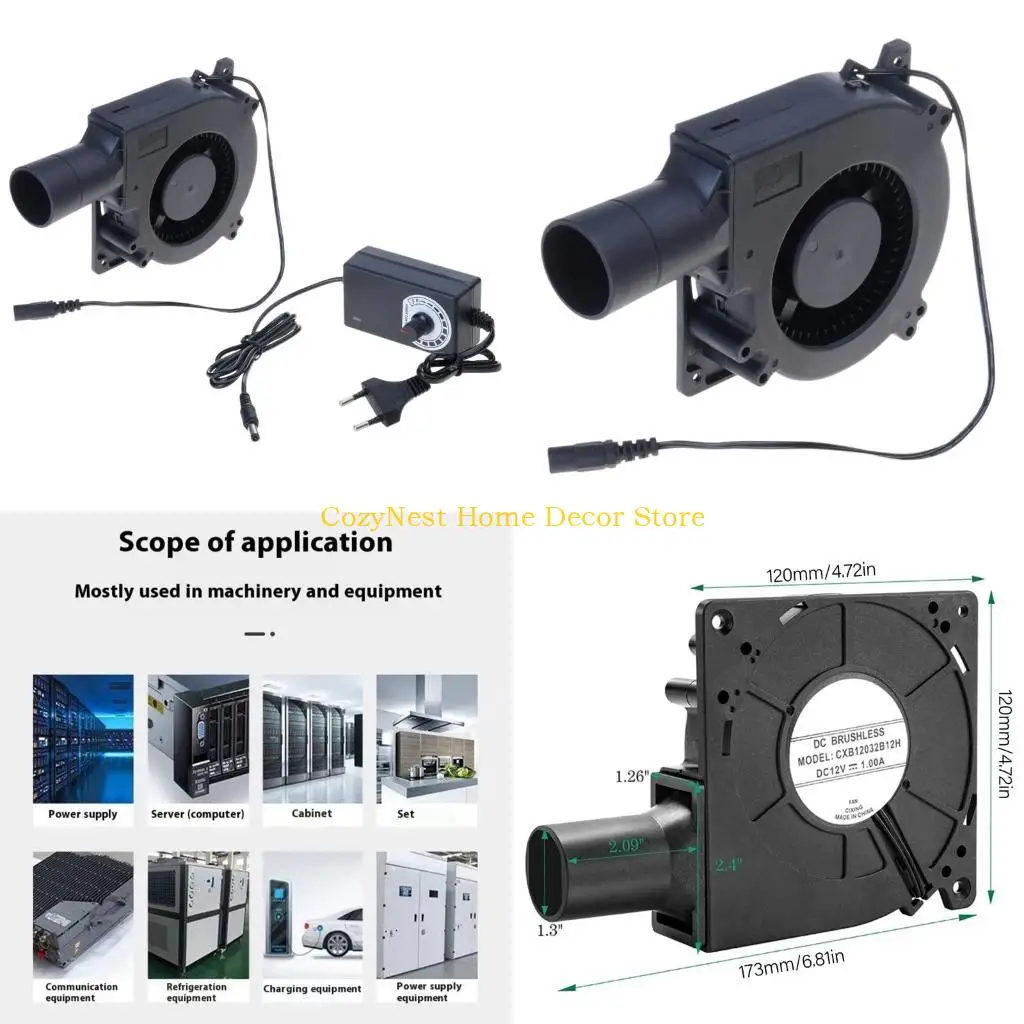 

92MF 12032 12 В портативный охлаждающий вентилятор с регуляторами регулируемой скорости для гриля на открытом воздухе, кухонного