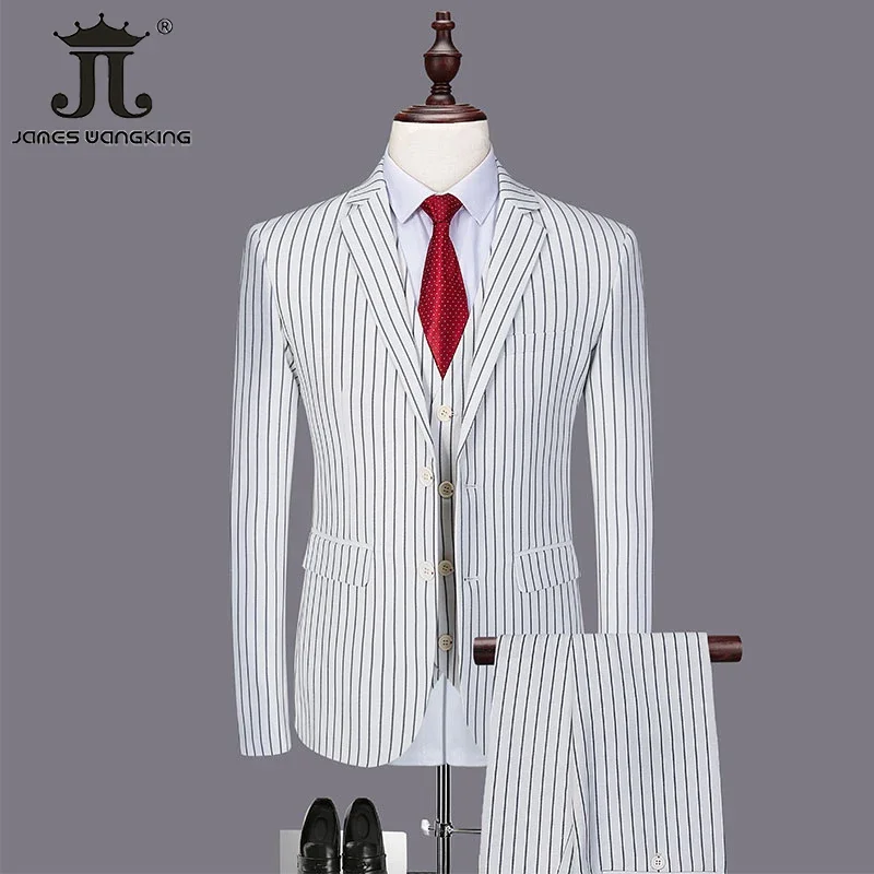 ( Blazer + Vest + Pants ) Boutique Fashion Striped Men\'s Formal Business Office Suit Three Piece Groom Wedding Wedding Gown