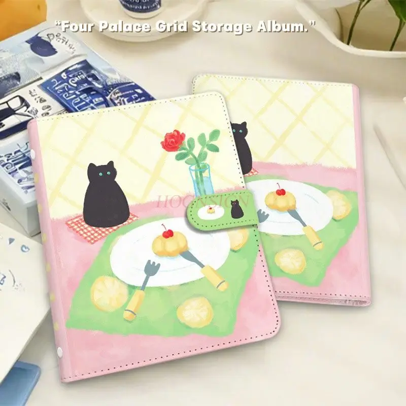1book A5 storage book, cat cake insert style snap dust book, 3-inch square grid small card, double-sided multiple card slots