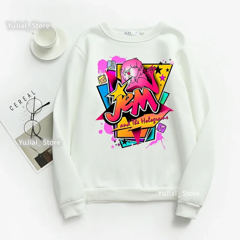 Jem And The Hologram Hoodies Gambar Kartun Pakaian Wanita Mode Lucu Kaus Hip Hop Atasan Jumper Kawaii Harajuku Wanita