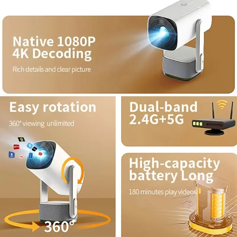 K2 Mini Portable Projector 1080P 4k Everycom K2 Smart Android 11 Portable Home Theater Mini Beamer Projectors 4k with Battery