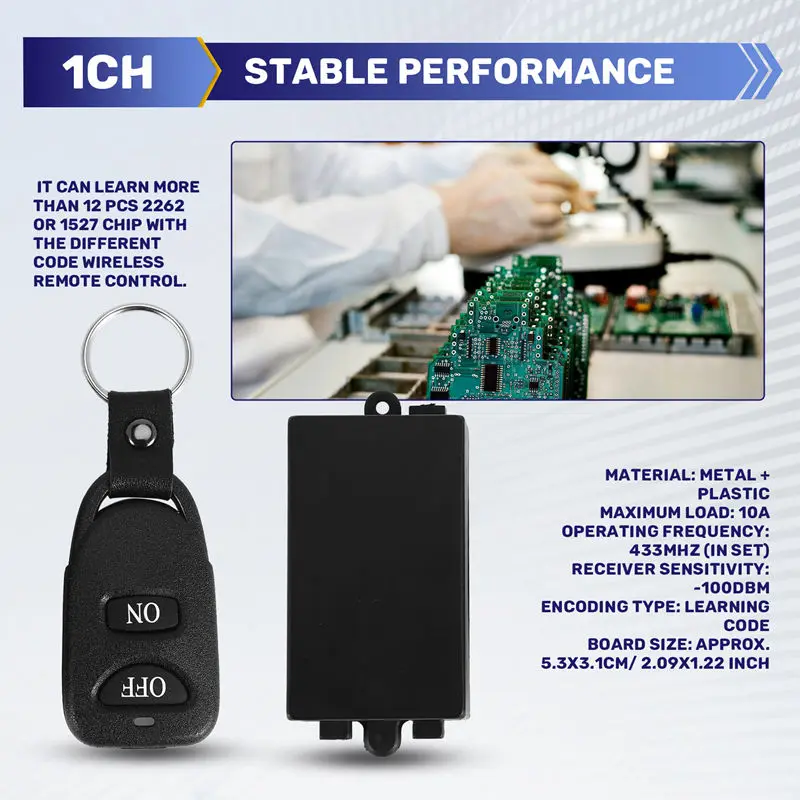 تيار مستمر 12 فولت 10A 1Ch لاسلكي للتحكم عن بعد نظام التبديل استقبال الارسال 2 أزرار مقاوم للماء عن بعد 433 ميجا هرتز