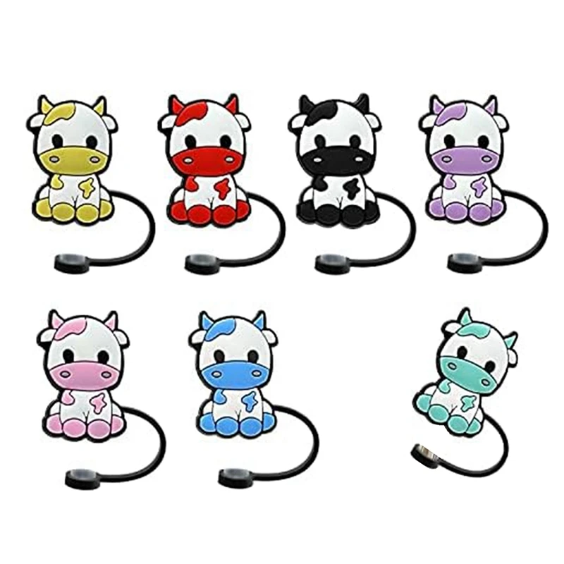 

7Pcs Cow Straw Covers Cap, Dust-Proof Reusable Straw Cap Cute Straw Protector Cover For 7-8Mm Straws Easy Install Easy To Use