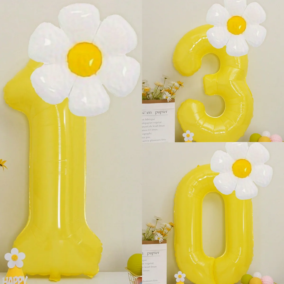 Ensemble de ballons marguerites blanches, jaune macaron/rose, ballon chiffre de 40 pouces, décorations pour fête d'anniversaire, accessoires photo