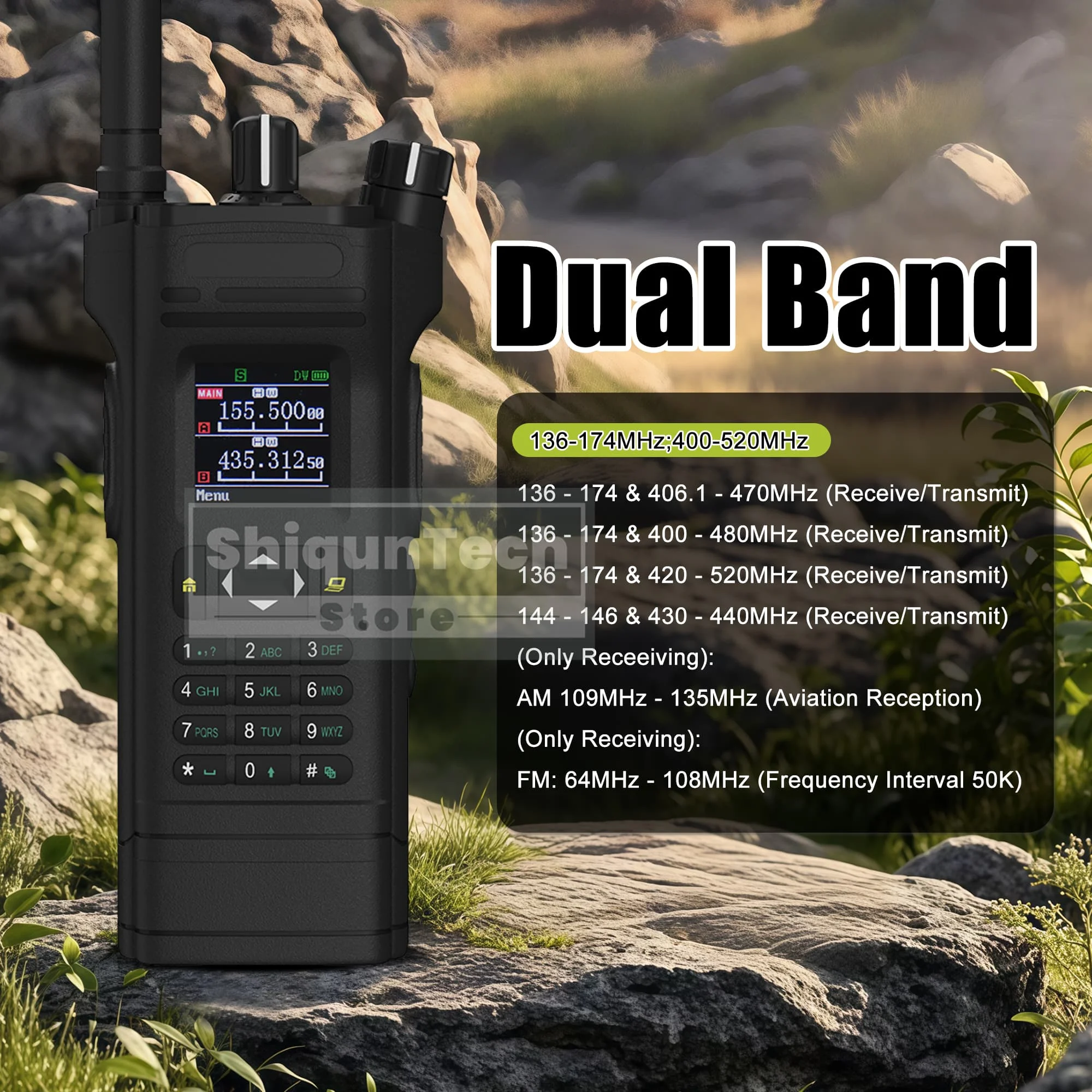SQ-8000 High Power Walkie Talkie 12W Max Dual PTT Dual Band Type-C Charging 128 Channels Long Range For Hiking Adventure APX8000
