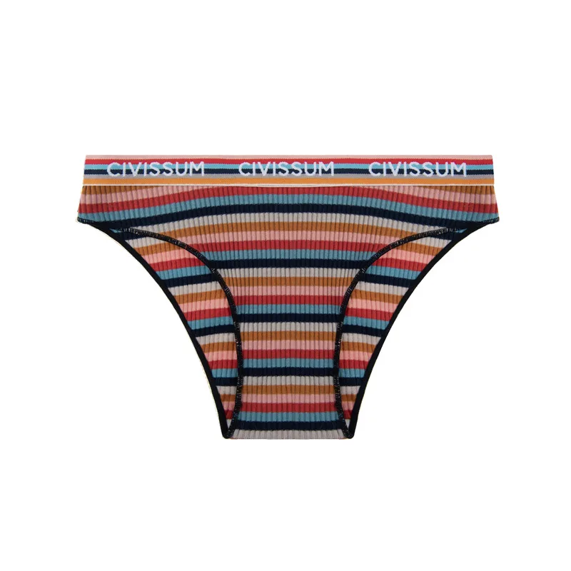 3PCS/Set Women 95% Cotton Panties Female Low Waist Underwear Sexy Colorful Rainbow Striped Lingerie Girls Cute Comfort Briefs