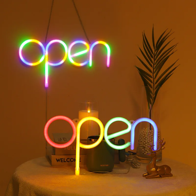 OPEN Neon Lights Artistic LED Ornaments Lights USB/battery Powered Holiday Parties Weddings Bars Rooms Night Sign Light 304