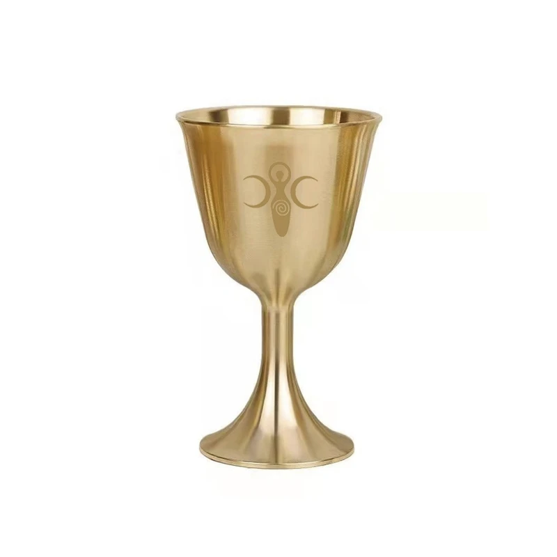 Y1UB Ritual Cup Triple Moon Altar Goblet Altar Chalic Prop Wi cca Goldplating Brass