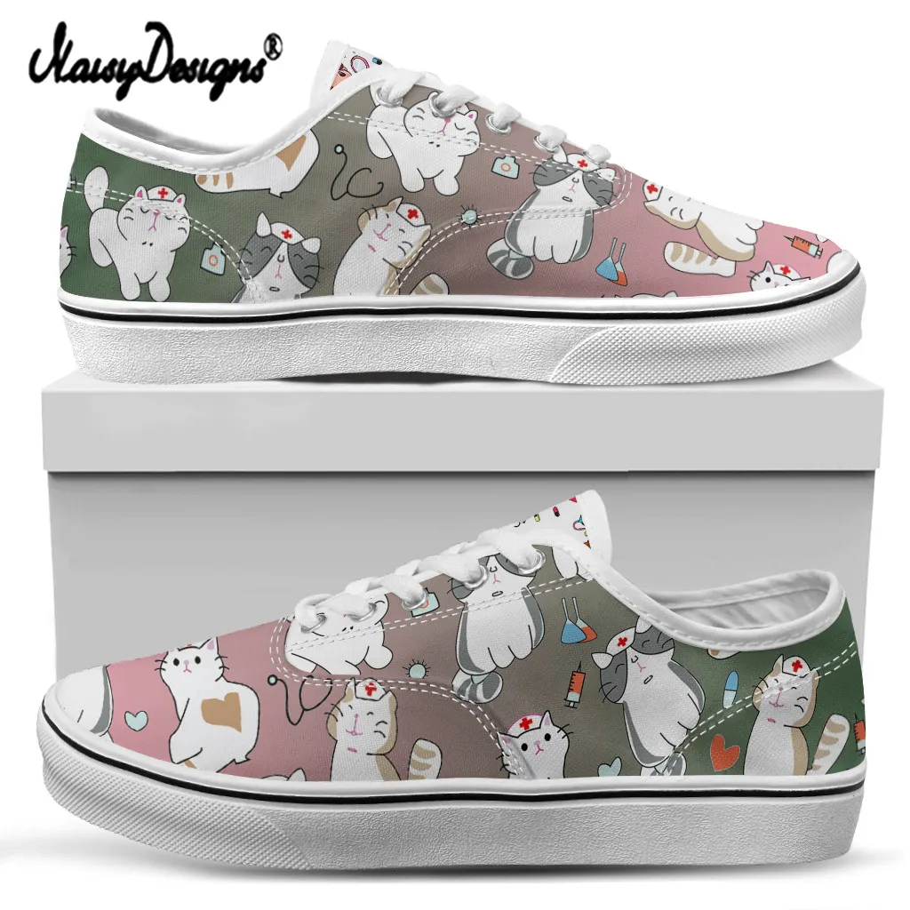 

Noisydesigns Women's Vulcanize Shoes 2021 New Woman Fashion Retro Breathable Canvas Shoes Gradient Nurse Cat Design Sneakers