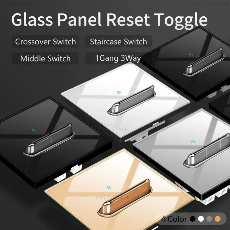 Glass Panel Wall Middle Switch LED Retro Toggle Button Reset Light Cross Switch EU UK Standard 1Gang 3Way Staircase Switch