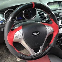 Hand Stitched carbon fibre Genuine Leather non-slip Steering Wheel Cover For Hyundai Genesis Coupe 2010-2016 Rohens Coupe 2009