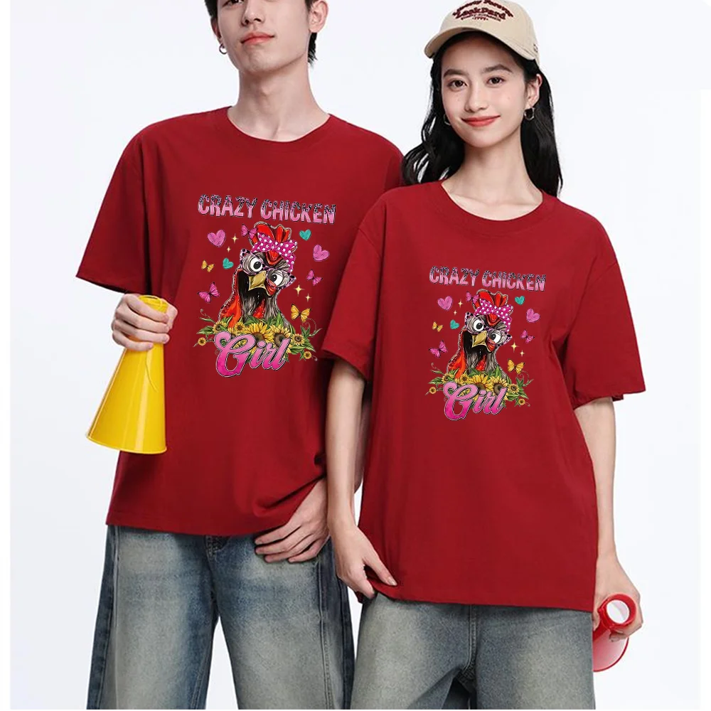 Crazy Chicken Girl Printed T Shirt Breathable Fabric S-XXL Personalized Custom Casual Short Sleeve Tee Aesthetic Graphic Top Uni
