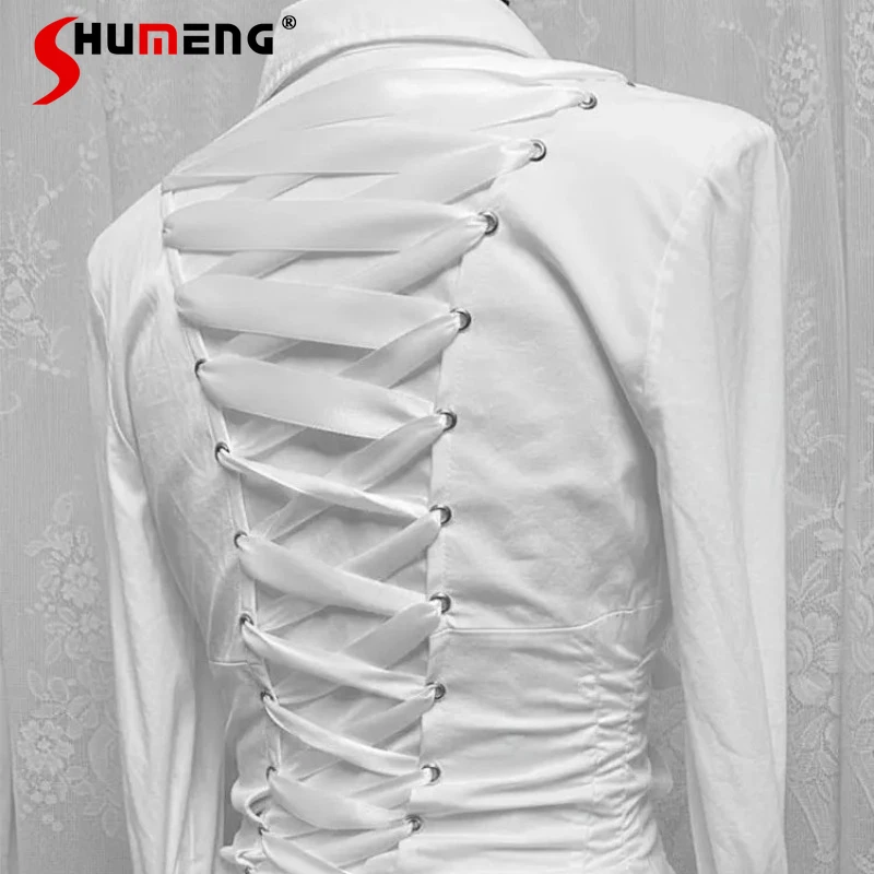 

Autumn 2026 New Lapel Outfit Black White Long-sleeves Shirt Original Japanese Y2k Blouse Cool Design High-end Feel Unique Top