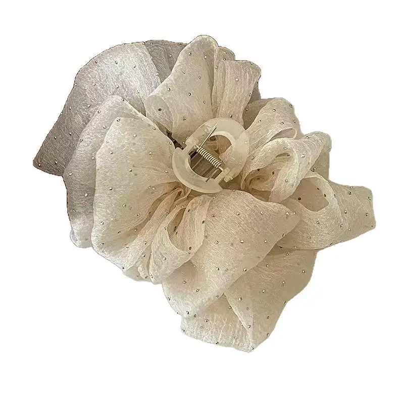 Glitter Rhinestones Hair Claw Clip Double Sided Mesh Bow Hair Clip Creative Large Shark Clip For Women Hair Styling Decorative