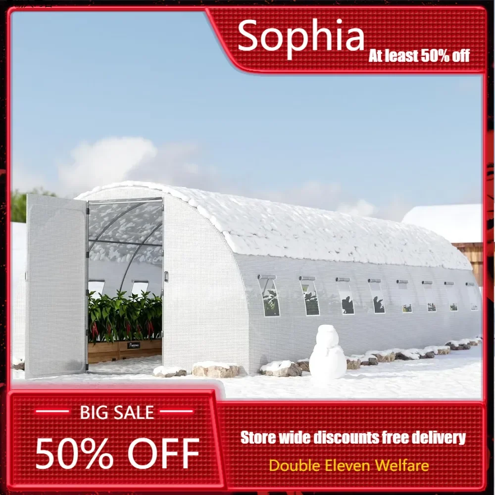 Heavy Duty Galvanized Steel Frame 26x10x7 Feet Large Outdoor Tunnel Greenhouse, Upgraded Swing Door, Large Walk-in Greenhouse