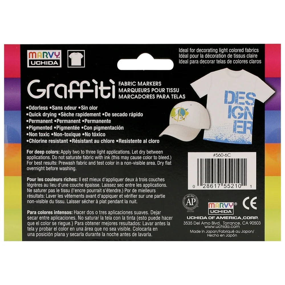 مجموعة أقلام تحديد النسيج على الجدران حبر مائي دائم نصائح متينة خطوط سميكة رقيقة تي شيرت أحذية حقائب الظهر 6 ألوان