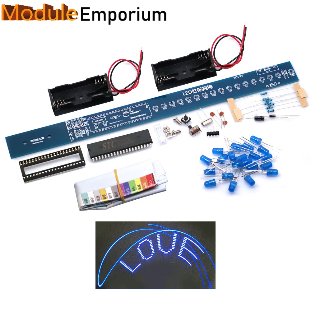 16 Bits POV LED Stick Light Rocker Diy Kit Shaking STC89C52 51 Microcontroller Electronic Solder Kits Blue/Red Display