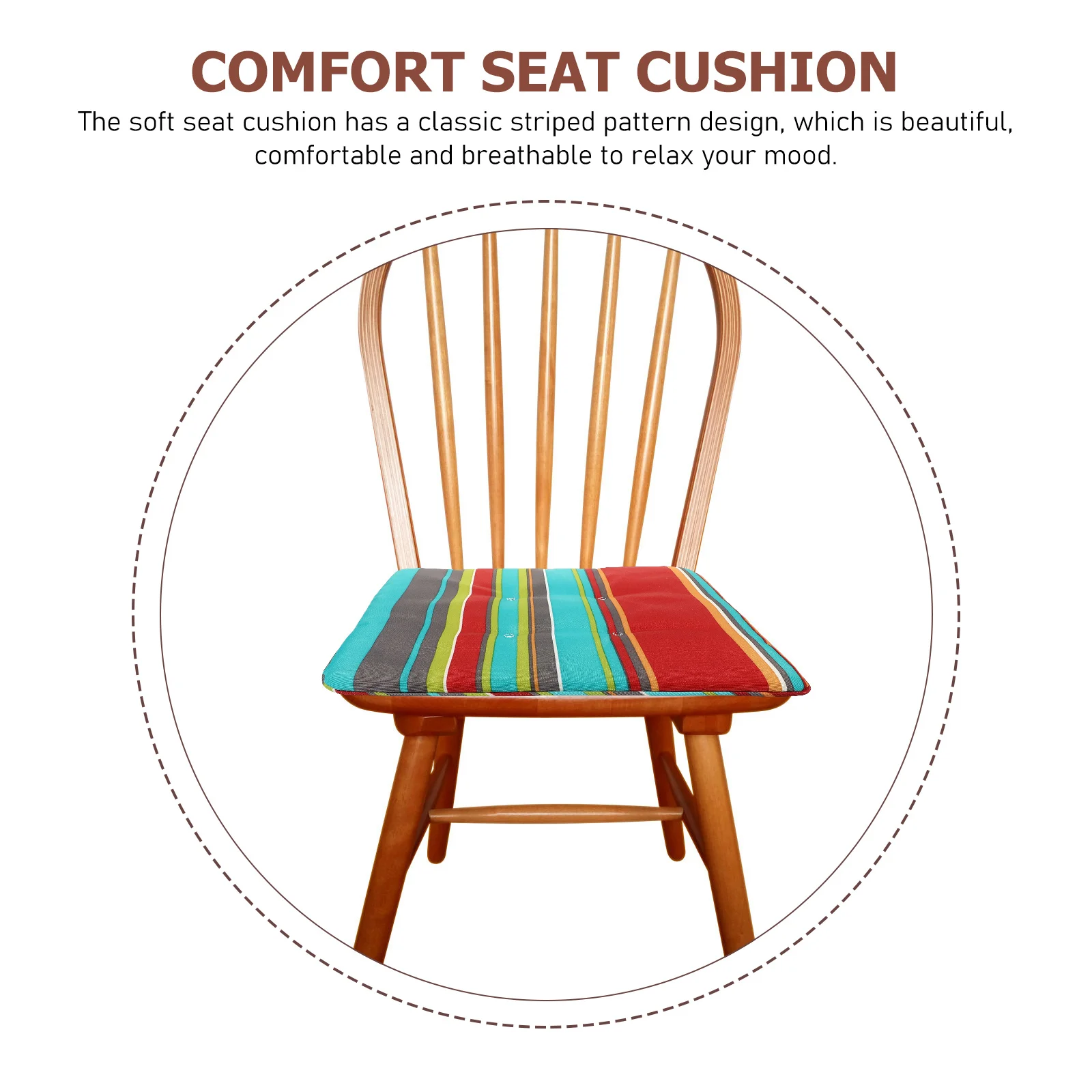 

Comfortable Waterproof Chair Cushion Polyester Anti-Slip Office Desk School Car Seat Striped Square Outdoor