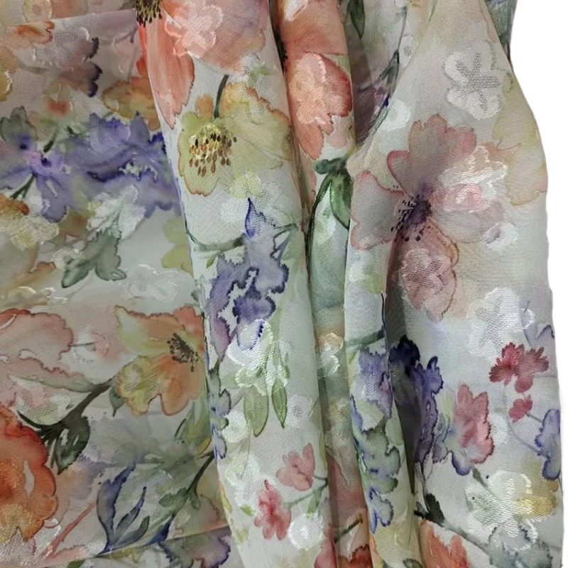 50cm/100cm*150cm Floral Printed Chiffon Fabric French Jacquard African Lace Tulle Fabric for DIY Sewing Dress Scarf Cheongsam