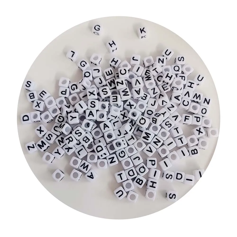 White 6*6MM Cube Letter Beads With Black Letters Acrylic Plastic Loose Spacer Alphabet For Bracelet Necklaces DIY Jewelry Making