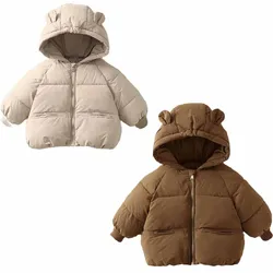 New Baby Coat Winter Thickened Down Jackets Girls Boys Plush Warm Outerwear Childrens Solid Hooded Cotton Parkas Snowsuit 12M-5Y