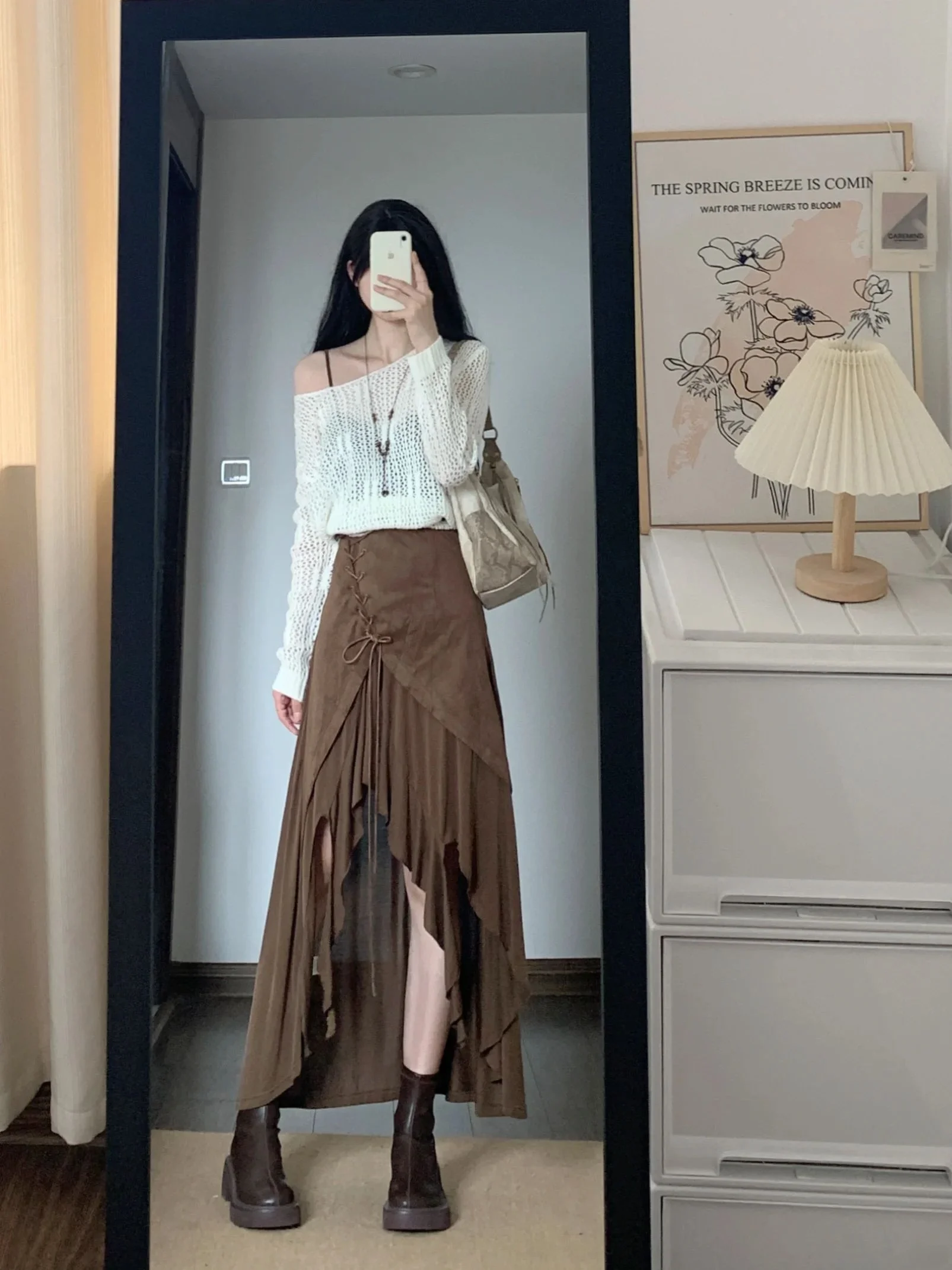 

Women's Early Autumn High-End Knitted Cover up Dress Set Irregular Rope Strap Dress Two-Piece Set Fashionable Ensemble