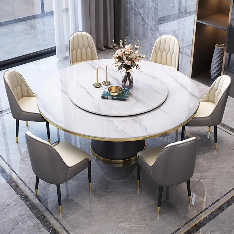 Round Luxury Dining Table Nordic Marble Style Modern Turntable Dining Table Home Minimalist Mesas De Comedor Kitchen Furniture