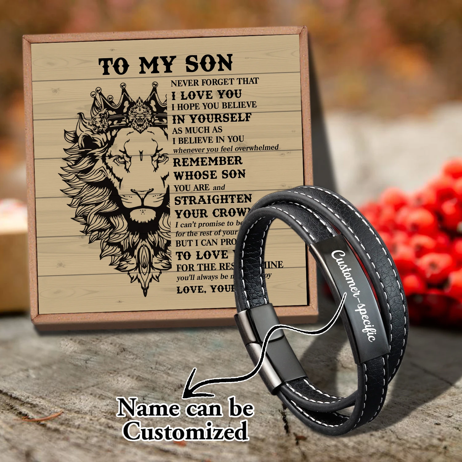 

Sam3034 Mom To My Son Name Can Be Customized Woven Bracelet Card text Men's Fashion Magnet Clasp Multi-layer Leather Bracelet