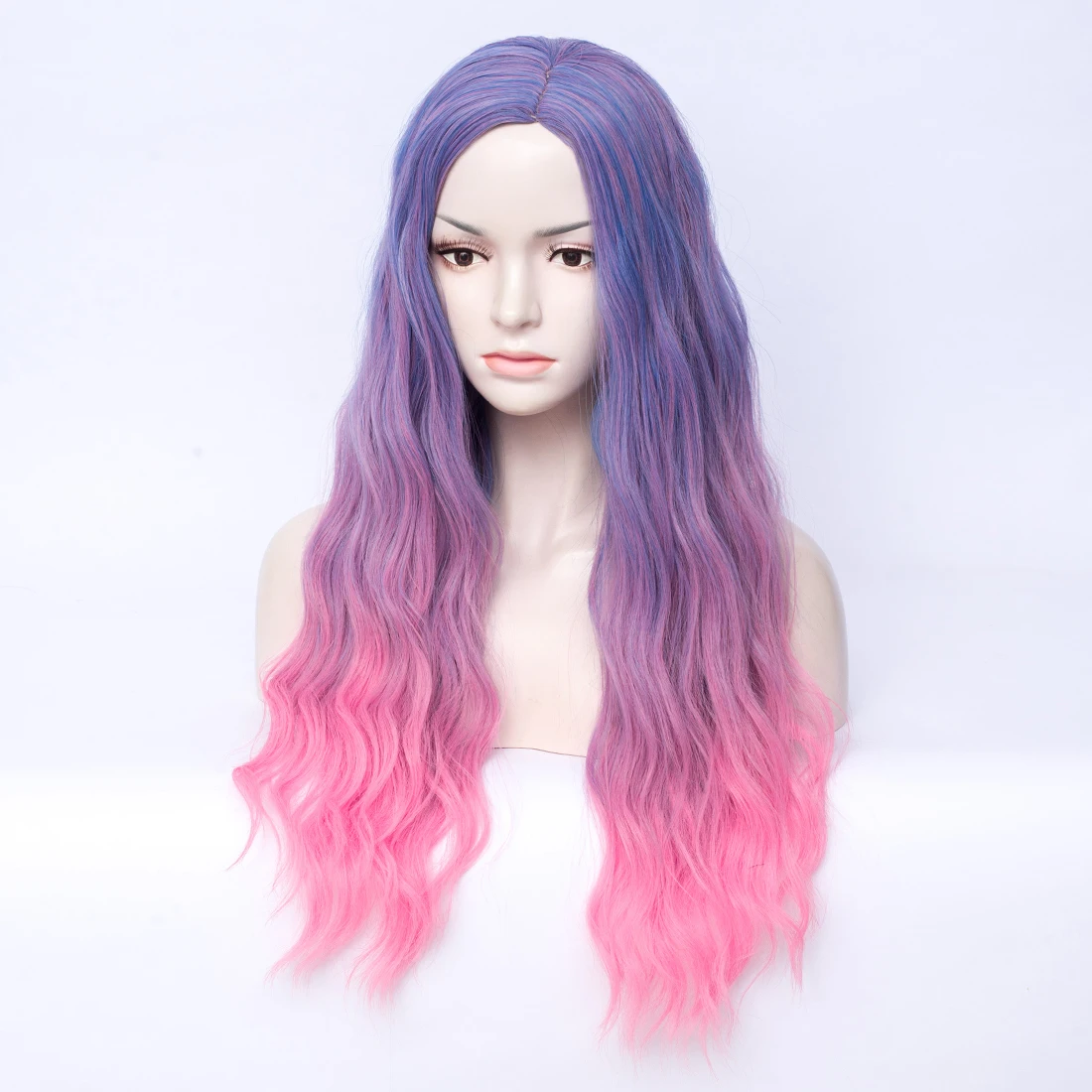 شعر مستعار نسائي طويل مموج أرجواني أومبير وردي اللون من MSIWIGS، خط الجزء الأوسط، صناعي مقاوم للحرارة للاستخدام اليومي للحفلات التنكرية