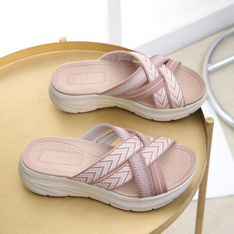 2024 Summer New Women\'s Sandals Lightweight Fashion Casual Sports Style Comfortable Rubber Band 5CM Thick Sole Sandals 580-4