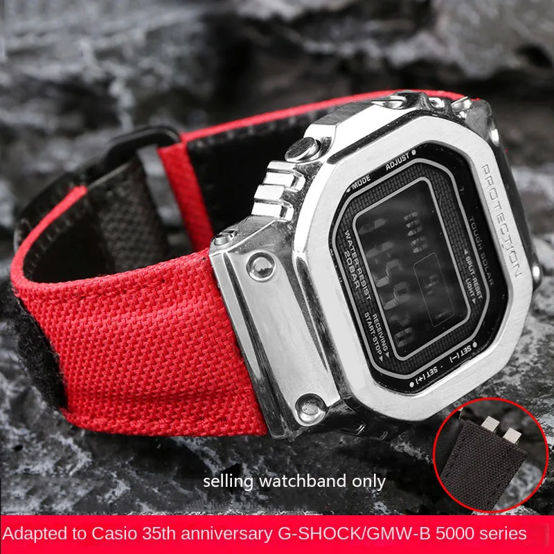 GMW-B5000 Nylon+cowhide Bottom Strap for Casio 35th Anniversary G-SHOCK Watch Strap GMW-B5000 Series Nylon Canvas Strap Bracelet