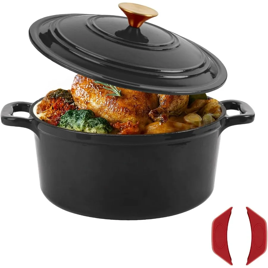 

Enamel Cast Iron Dutch Oven with Lid, Round Casserole Pot for Bread Baking, Braising, Roasting, and Stews, Heavy-Duty, Oven Safe
