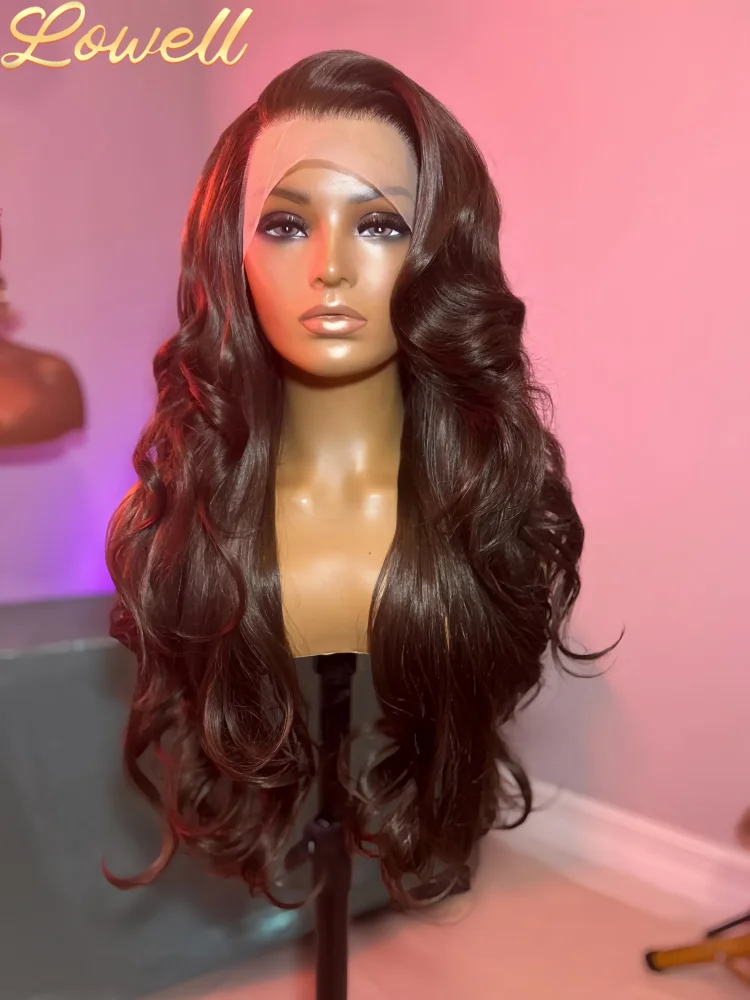 

# 2 Шоколадно-коричневых 13x6 HD Парик фронтальной части шнурка Цветные 100% объемные волны Парик из человеческих волос Предварительно выщипанные бразильские коричневые девственные человеческие волосы