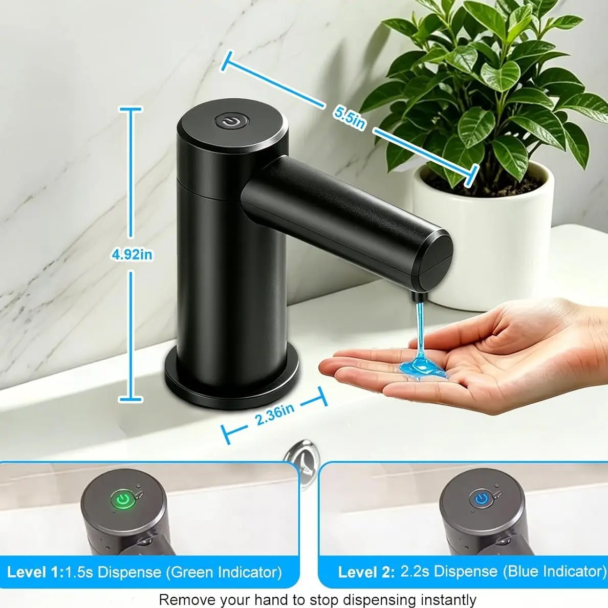Touchless Automatic Soap Dispenser Kitchen Sink Bathroom Countertop USB Plug in Foam Dish Liquid Dispenser Adjustable 2 Level