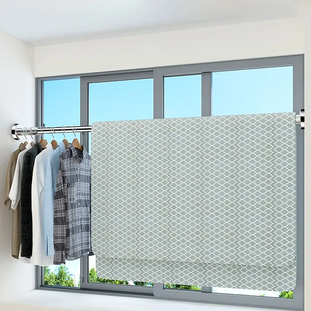 Durable Stainless Steel Clothes Drying Rack No-Drill Adjustable Telescopic Pole Hollow 35-80cm Curtain Rod for Balcony Bathroom