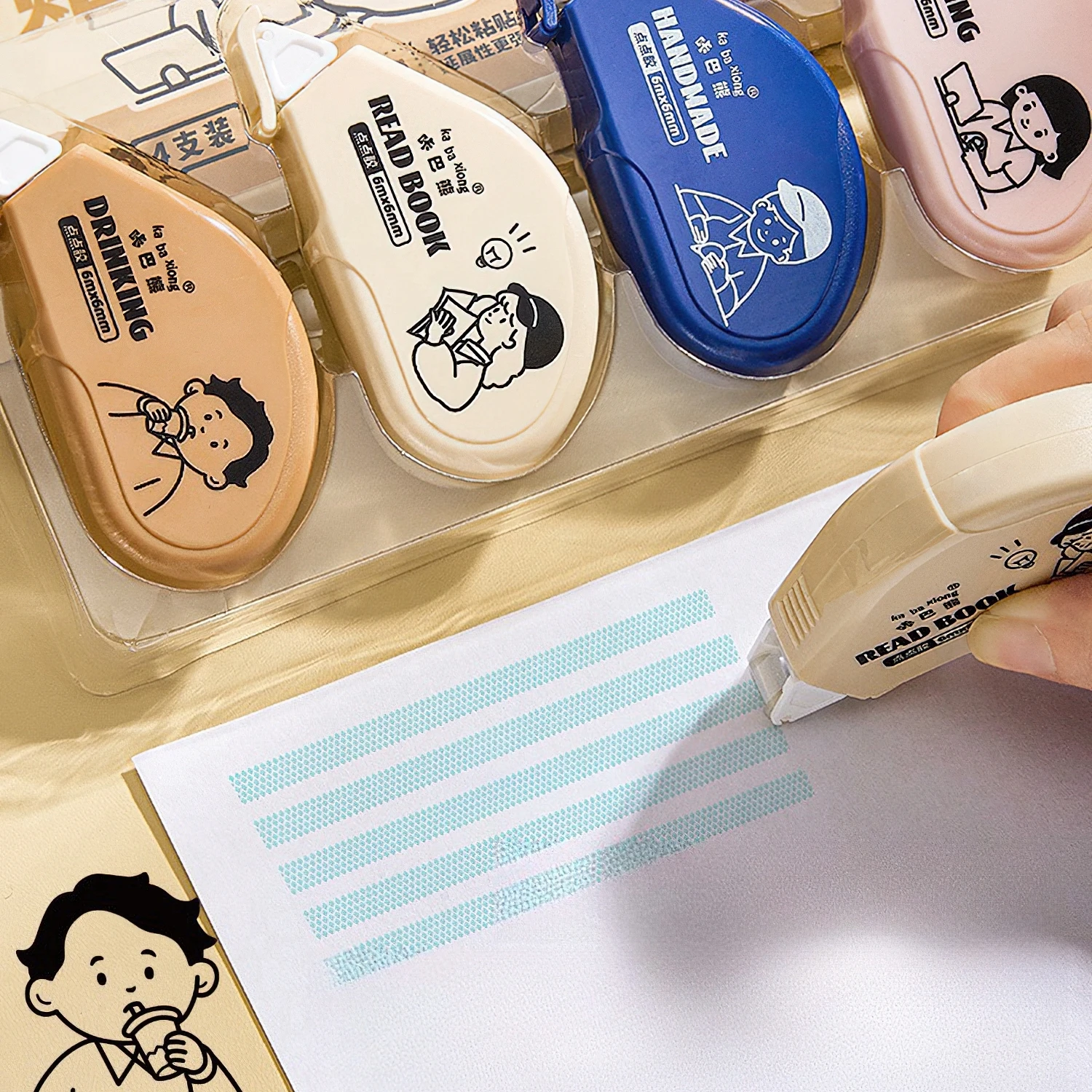 

4pcs Dots Liner Glue Tape Cartoon Design Mini Portable Safe Use Double-side Adhesive for Album Diary School A7820