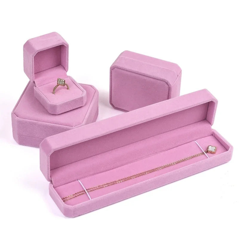 

High-quality Pink Velvet Octagonal Jewelry Box Necklace Pendant Bracelet Ring Earrings Storage Display Jewelry Packaging Box