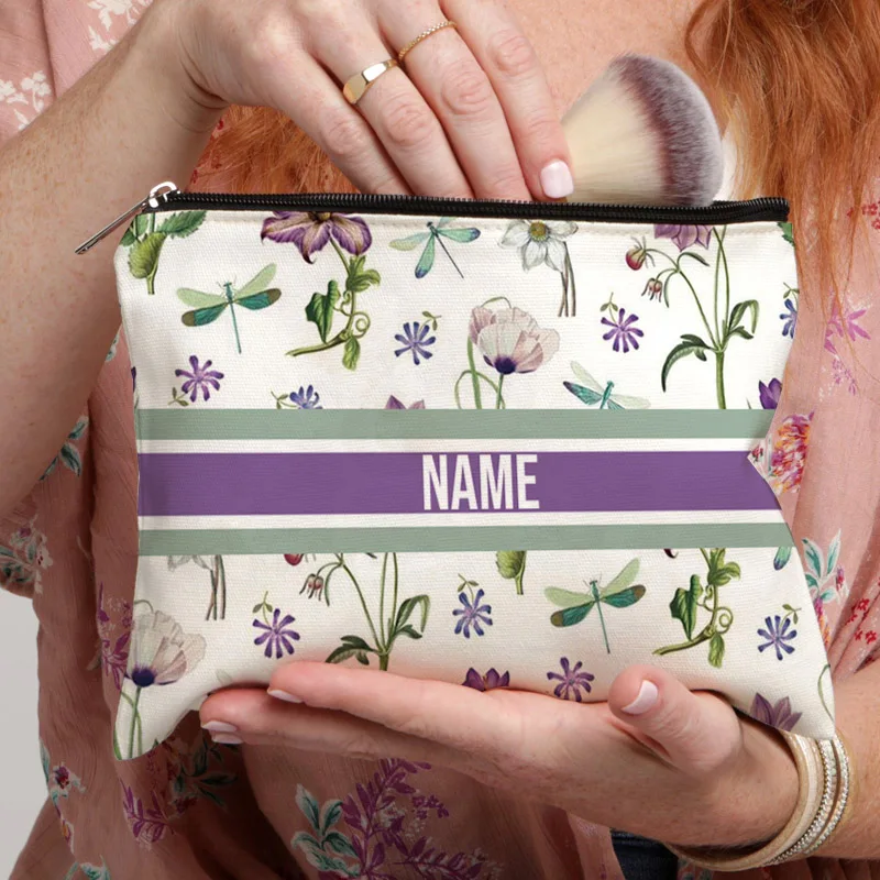Wedding Essential Gifts Personalized Name Custom Makeup Bag Elegant Floral Design Toiletry Bags Multi Functional Storage Bags