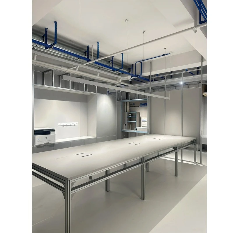 

Simple modern aluminum profile long desk, black birch ocean panel office desk