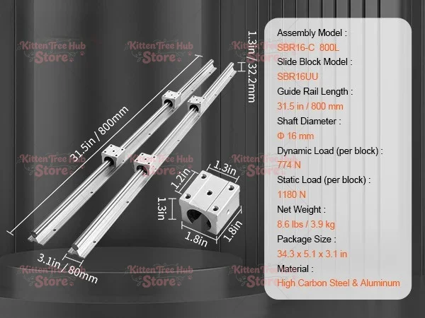 2PCS Linear Guide Rails   Bearing Blocks Smooth Motion