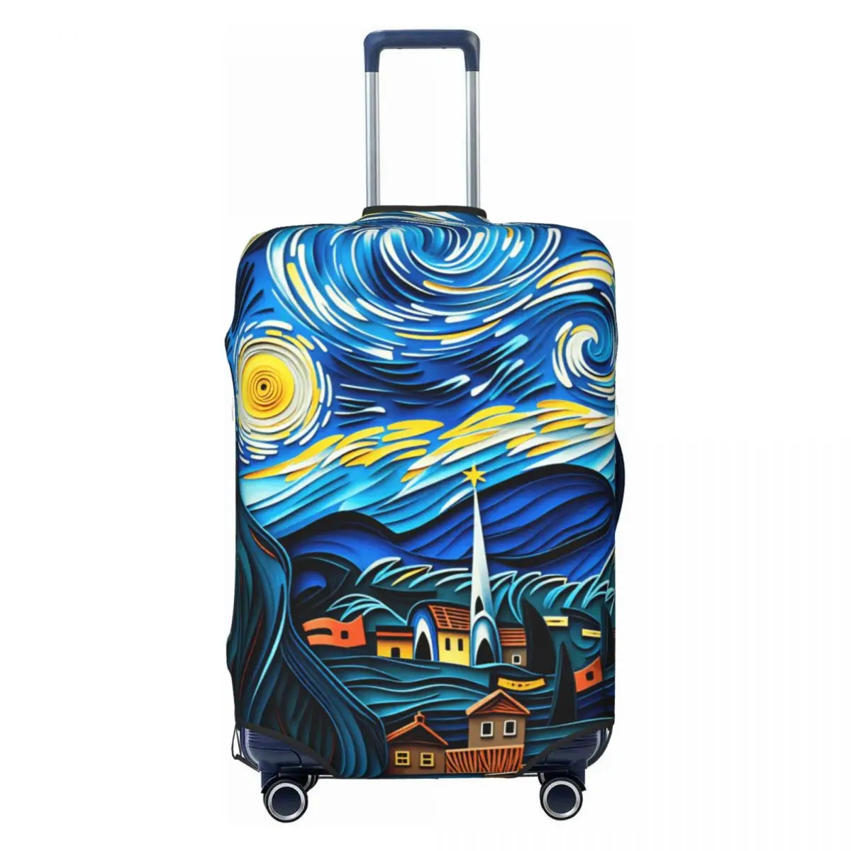 Paper Cut Layer Style Van Gogh Starry Night Village Cypress Vertical Suitcase Cover Strectch Business Protector Luggage Supplies