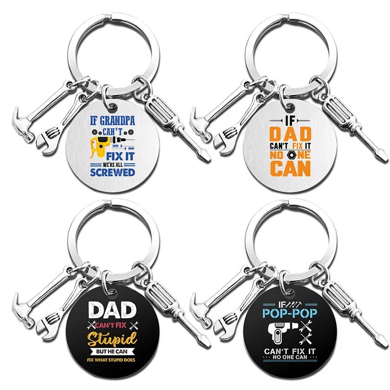 New Father's Day Key Chain Custom Stainless Steel Key ring DIY Jewelry Gifts Wholesale