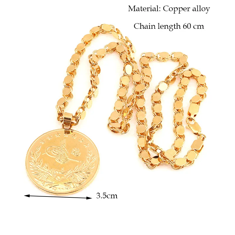 New Coin Plated Pendant Arabian Dubai Gold Plated Chain Necklace Women Men's Necklace Women's Jewelry Pendants and Necklaces