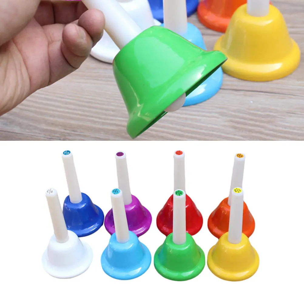 8Pcs Handbells Polished Metal Hand Bell Set Lightweight Easy to Ring Loud Clear Sound for School School Handbell
