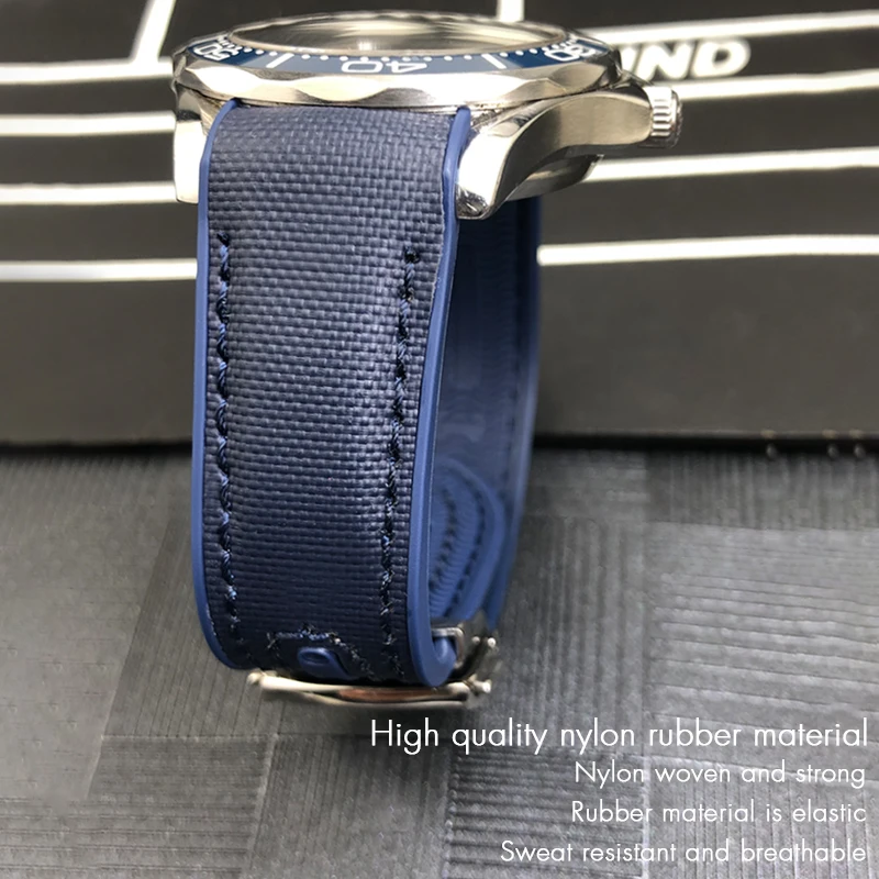 New Nylon Fabric Cowhide Composite Rubber Watchband Fit for Omega Seamaster 300 Planet Ocean 600 22mm 21mm 20mm 19mm Watch Strap